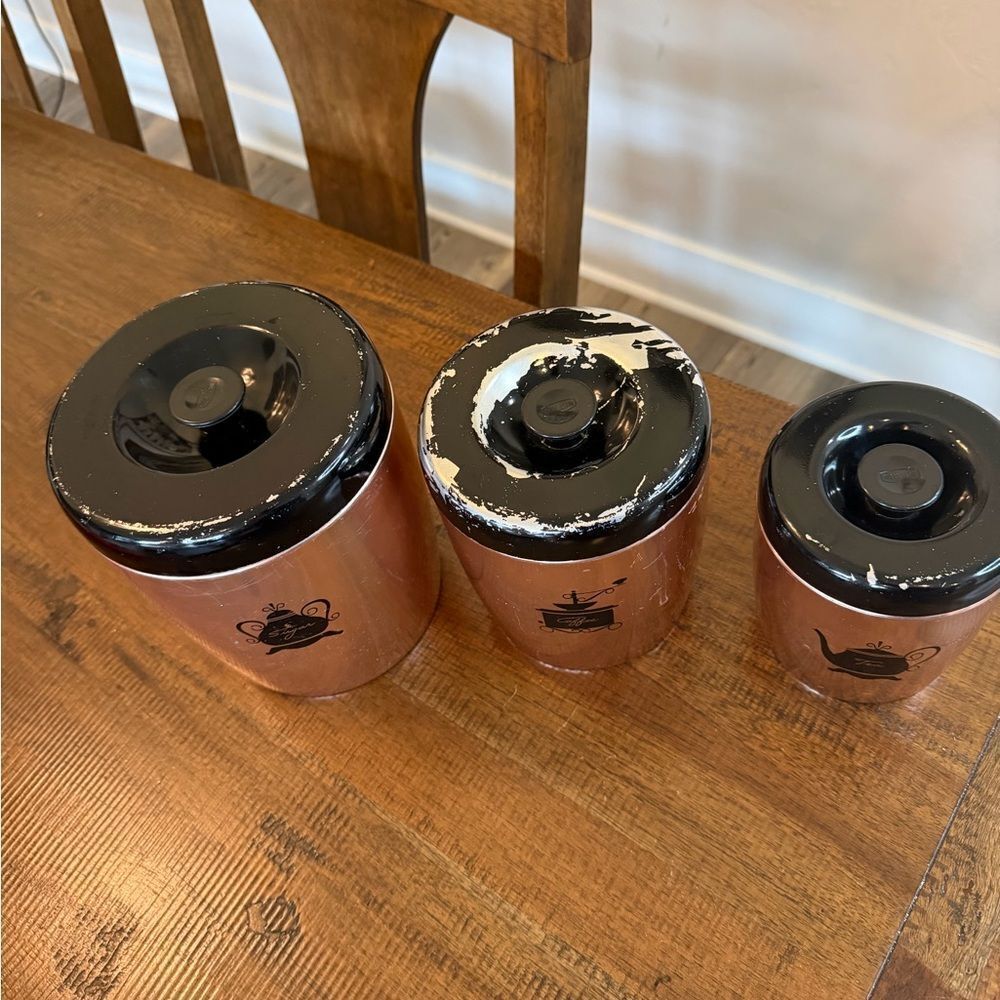 West Bend Copper Colored Aluminum Canisters Coffee-Sugar-Tea - Picture 2 of 10